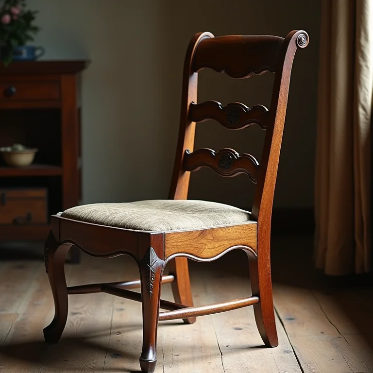 Cadeira antiga restaurada com detalhes antes e depois