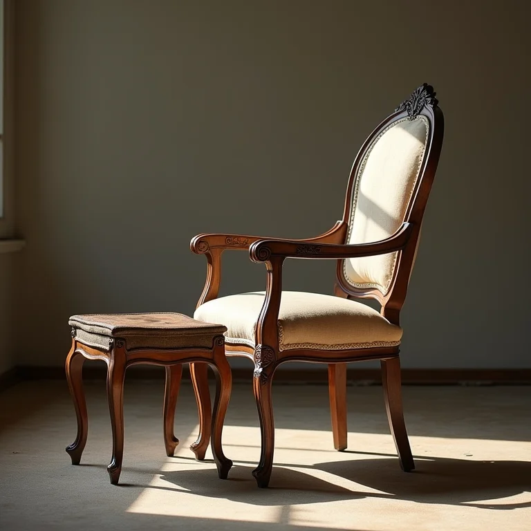 Cadeira antiga sendo restaurada com nova tapeçaria