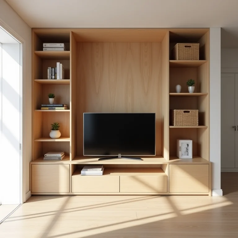 Caixas transformadas em nichos organizadores para rack de TV