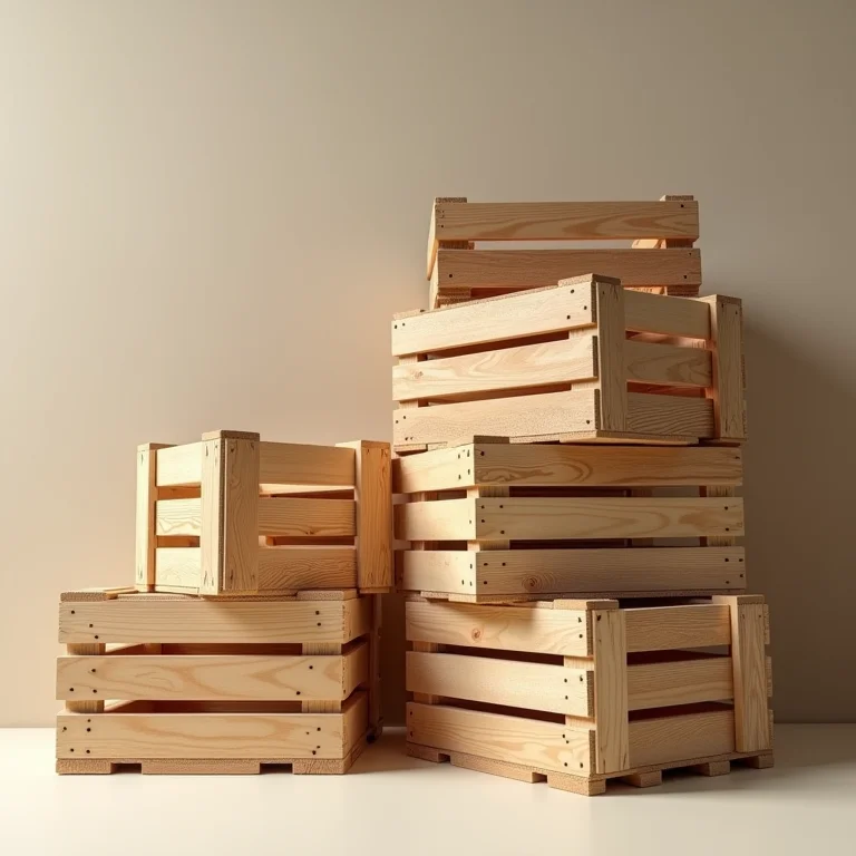 Caixotes de madeira empilhados, representando sustentabilidade e reutilização