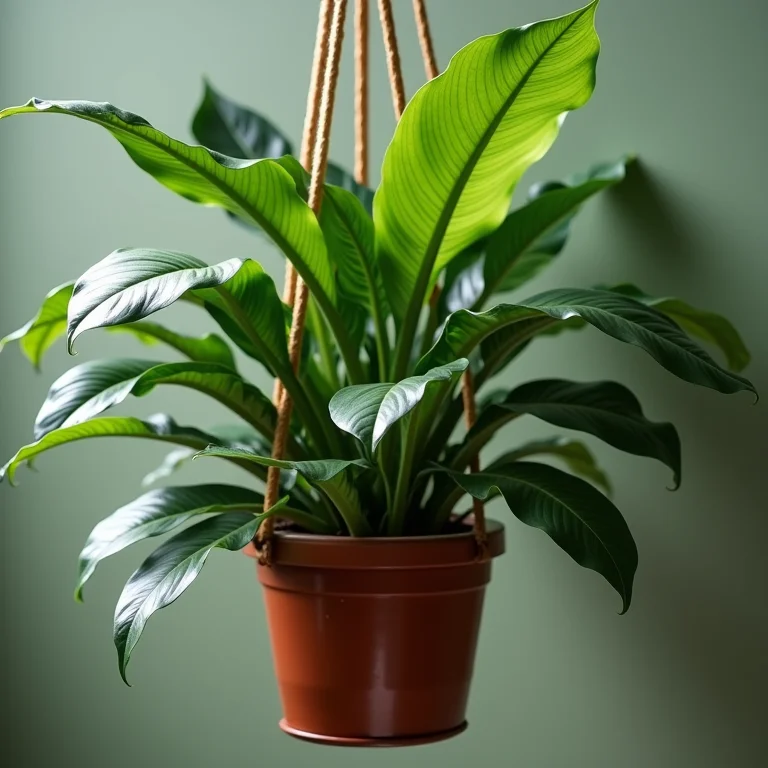 Calathea Rufibarba (Peludinha) em um vaso suspenso.
