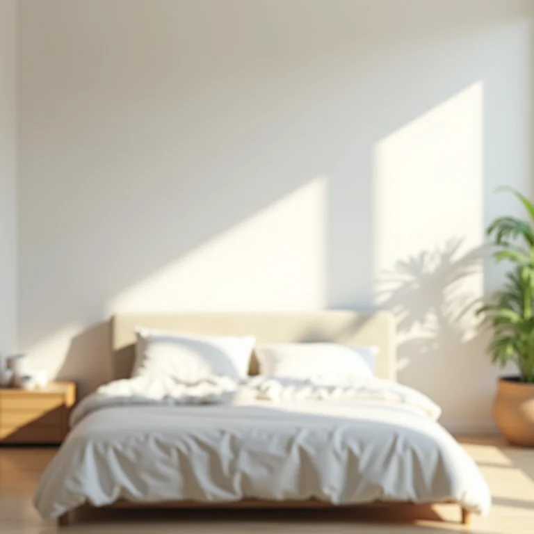 Cama arrumada como foco principal em quarto minimalista