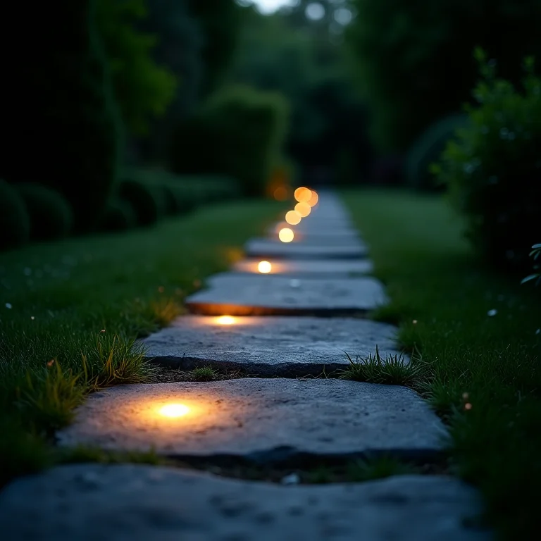 Caminho de pedras luminosas em um jardim elegante