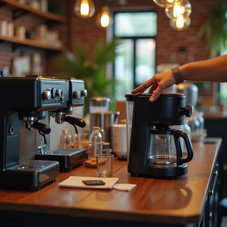 Cantinho do café com itens mal organizados e ergonômia inadequada