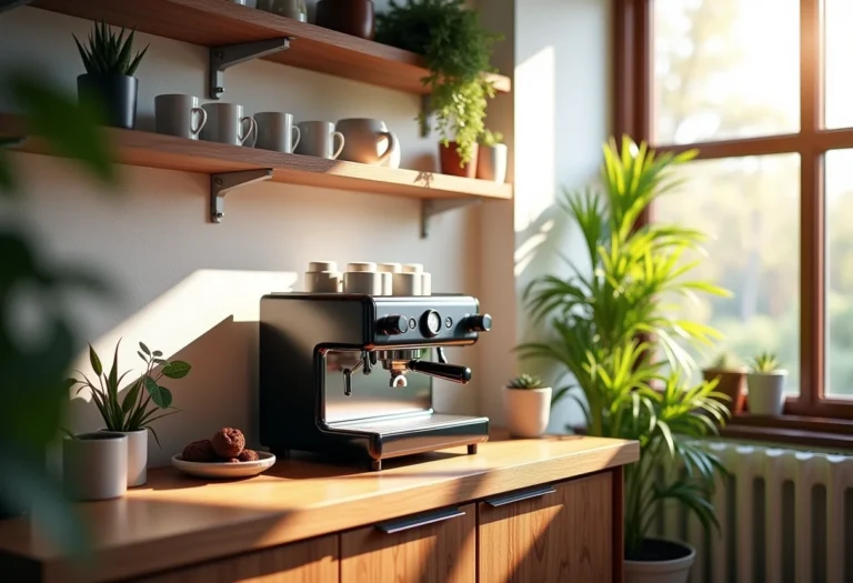 Cantinho do café simples e elegante com luz natural