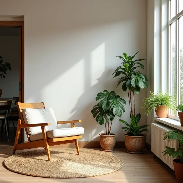 Canto de sala com decoração natural integrada ao estilo moderno e rústico