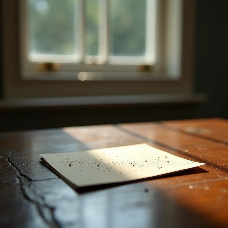 Cartão esquecido em uma mesa acumulando poeira.