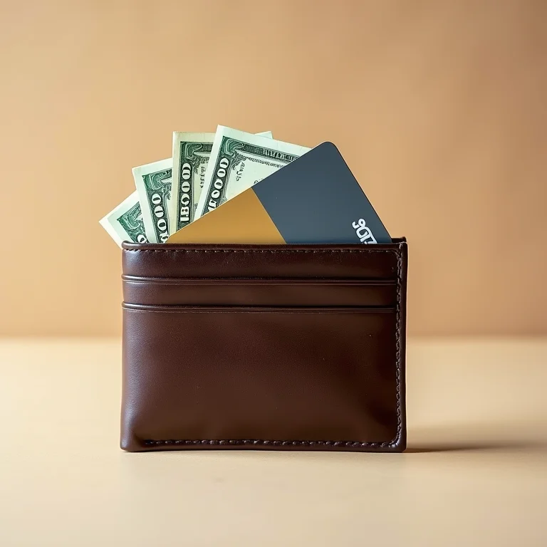 Carteira minimalista com dinheiro e cartões de crédito para orçamento de festa