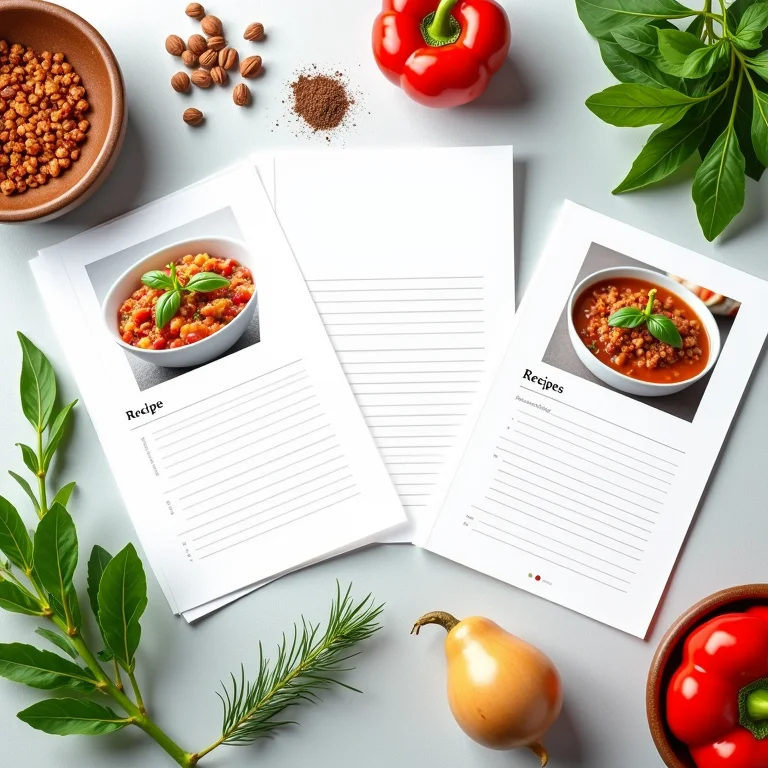 Cartões de receitas com ingredientes frescos