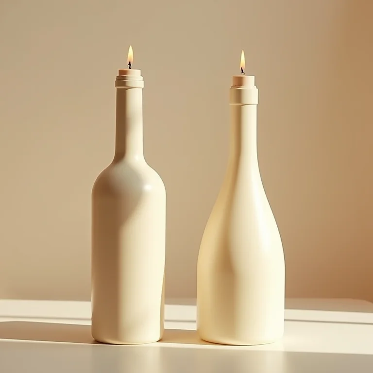 Castiçais simples feitos com garrafas de vinho para elegância minimalista