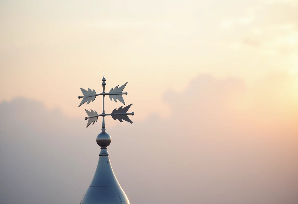 Cata-vento brilhando sob a luz suave da manhã.