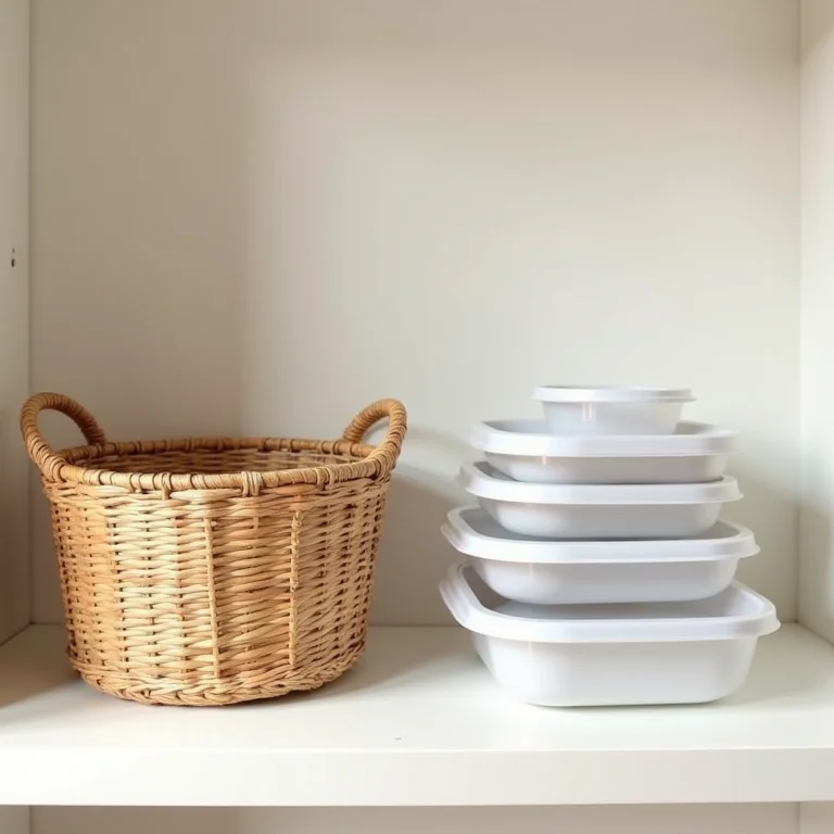 Cestas e caixas organizadoras com potes