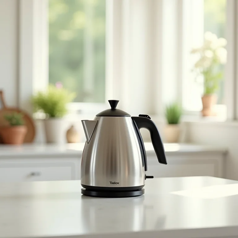 Chaleira elétrica cheia em cozinha minimalista