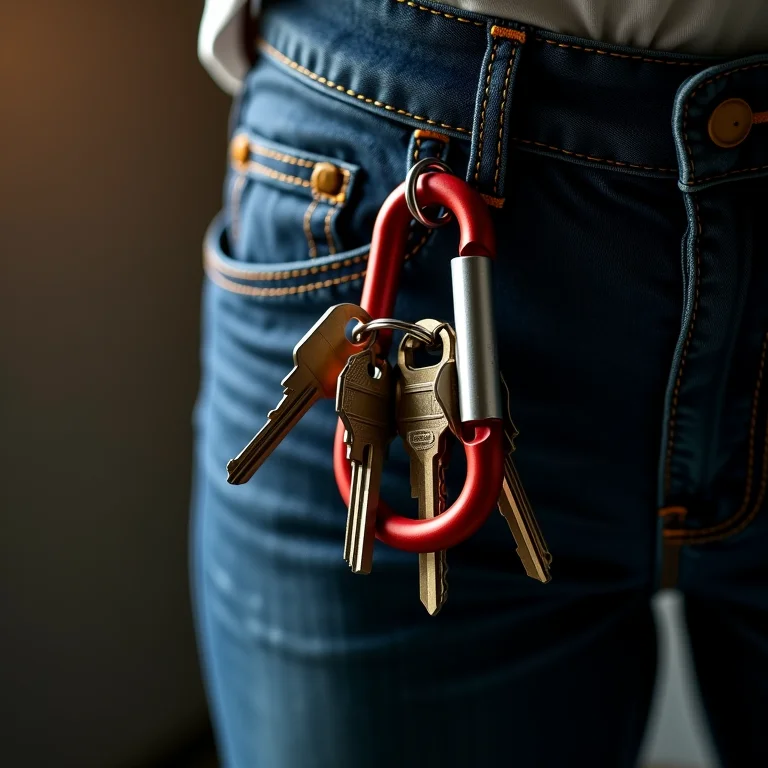 Chaveiro com mosquetão preso ao cinto