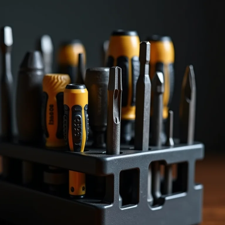 Chaves de fenda e Philips organizadas em um suporte