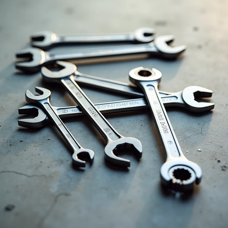 Chaves inglesas e fixas sobre uma superfície de concreto