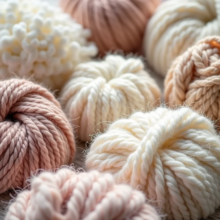 Close-up de fios e tecidos diferentes para escolher o ideal para seu tapete