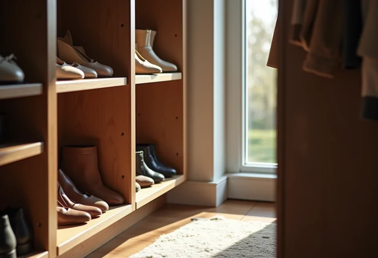 Closet organizado com sapatos de diferentes estilos