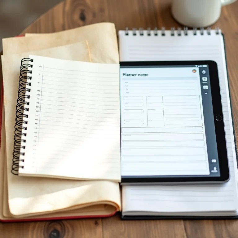 Comparativo: caderno desorganizado vs. planner digital