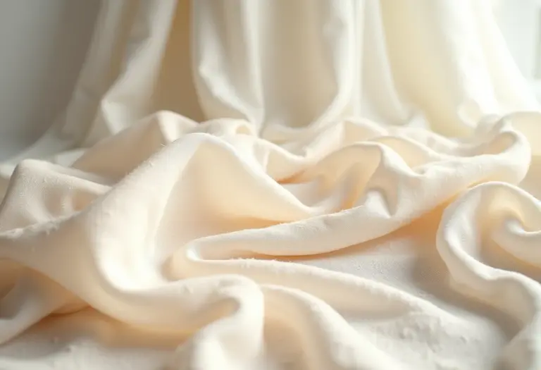 Composição de tecidos delicados como seda, renda e linho.