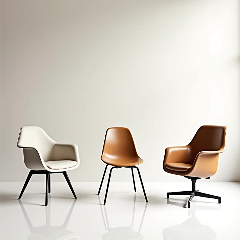 Conjunto de cadeiras de design em diferentes ambientes da casa.