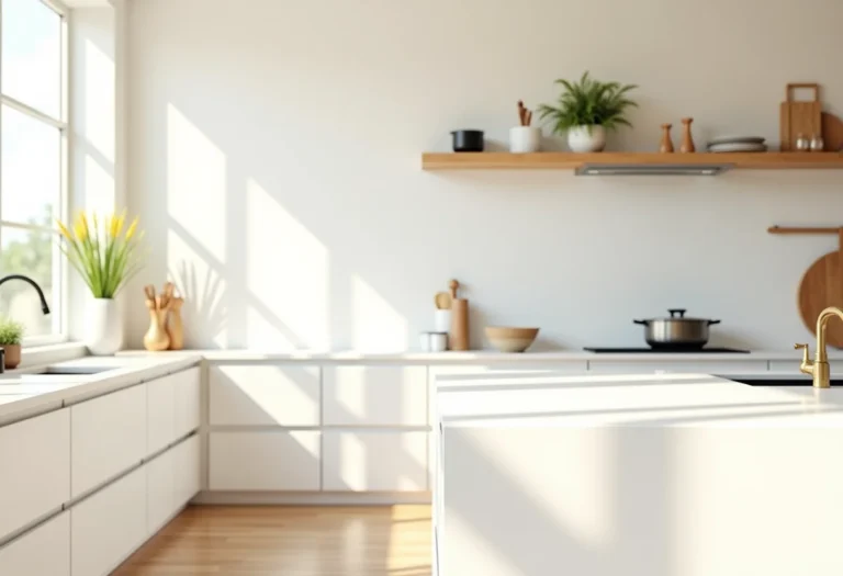 Cozinha americana organizada com iluminação natural