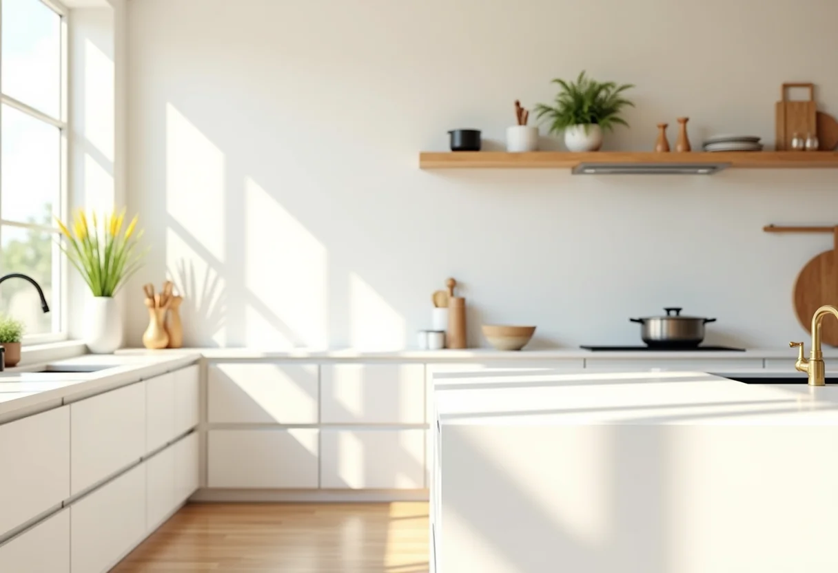 Cozinha americana organizada com iluminação natural