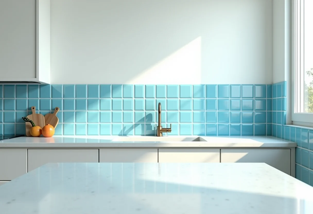 Cozinha renovada com azulejos pintados de azul