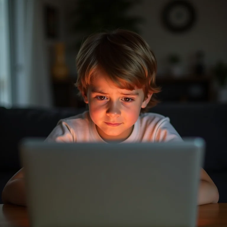 Criança com olhos cansados olhando para tela