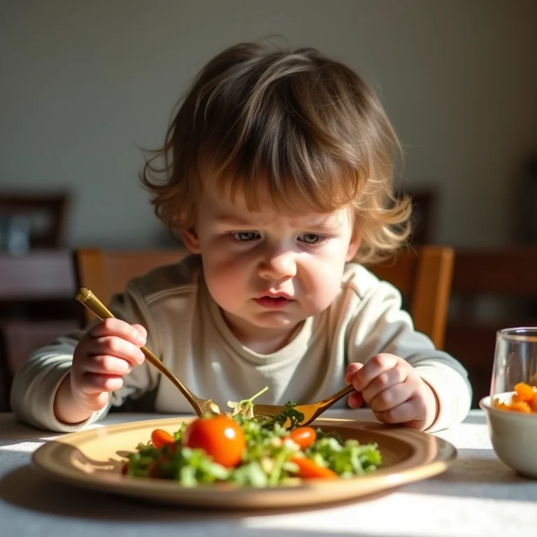 Criança recusando comer legumes