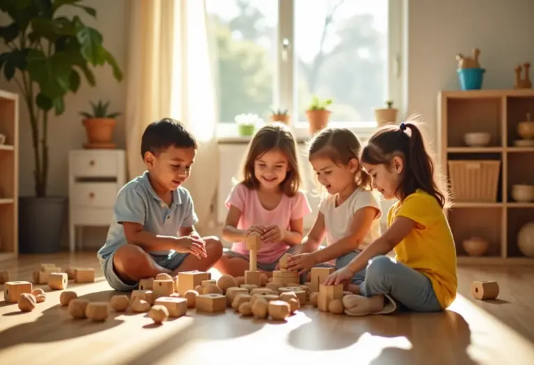 Crianças brincando com brinquedos pedagógicos DIY