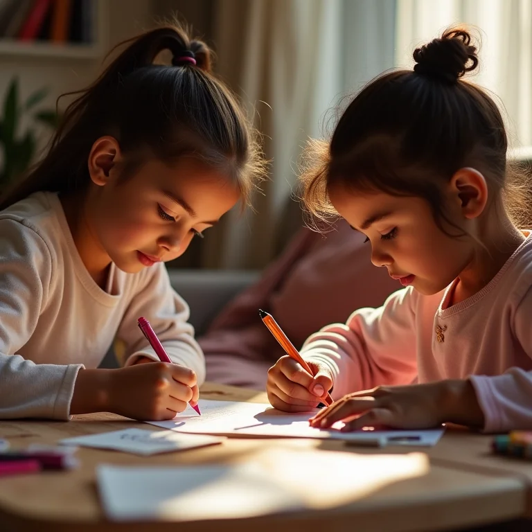 Crianças criando convites para a festa do pijama