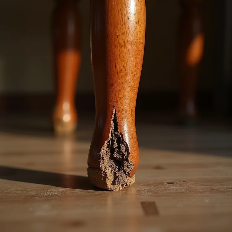 Danos de cupim em perna de madeira