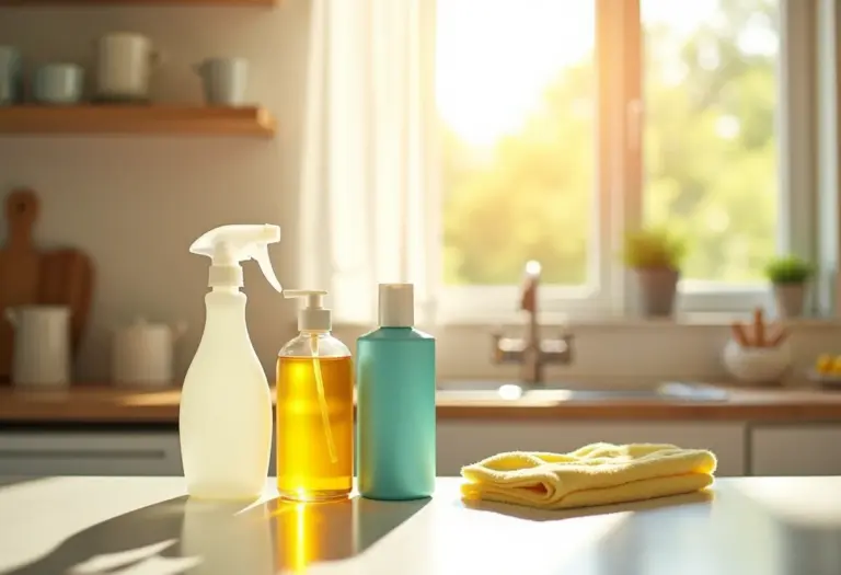 Desinfetante caseiro em bancada ensolarada