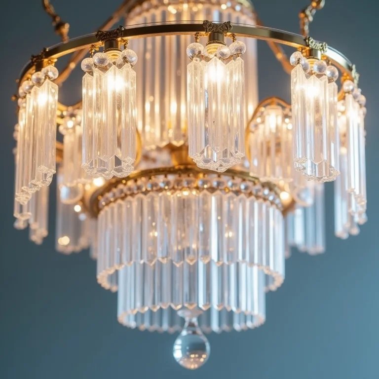 Detalhe deslumbrante de um lustre de cristal.