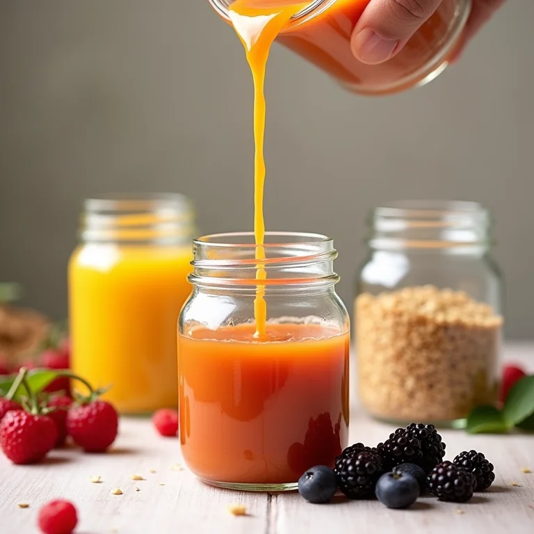 Diferentes tipos de alimentos sendo colocados em potes de vidro para congelamento.