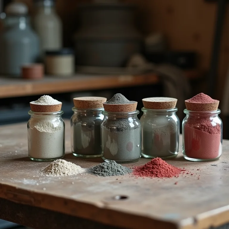 Diferentes tipos de cimento e pigmentos para cimento queimado