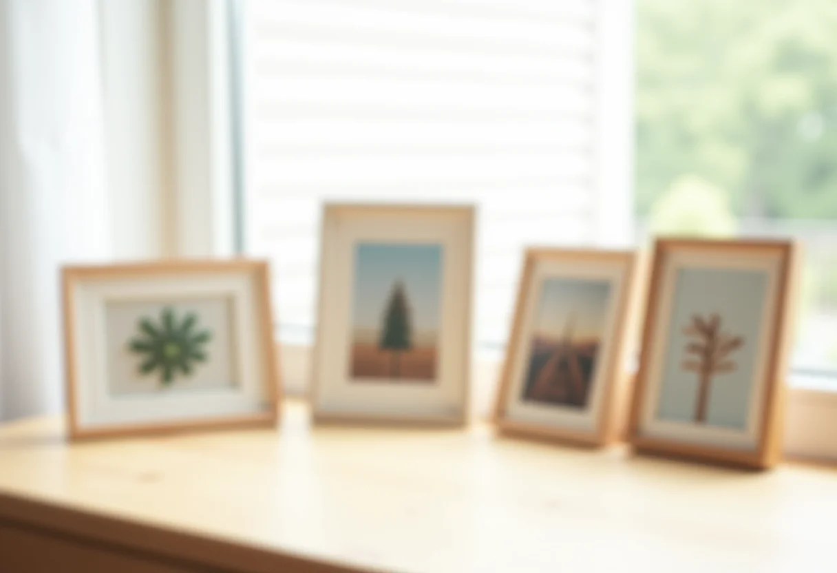 Diversos porta-retratos DIY criativos com fotos variadas.