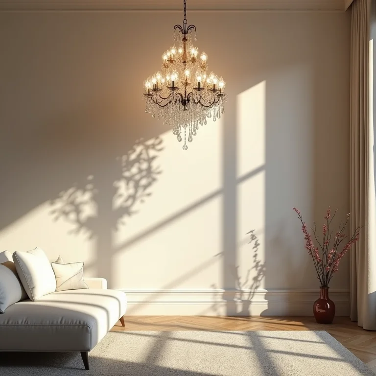 Efeito deslumbrante da iluminação de um lustre de cristal.