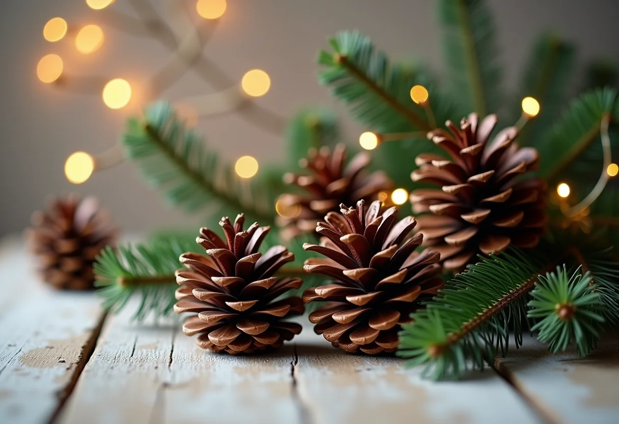 Elegante decoração de Natal com pinhas