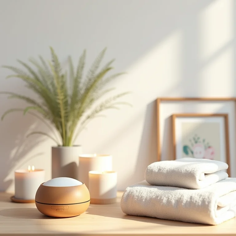 Elementos essenciais para decoração com som ambiente: alto-falante, difusor, velas, manta e arte