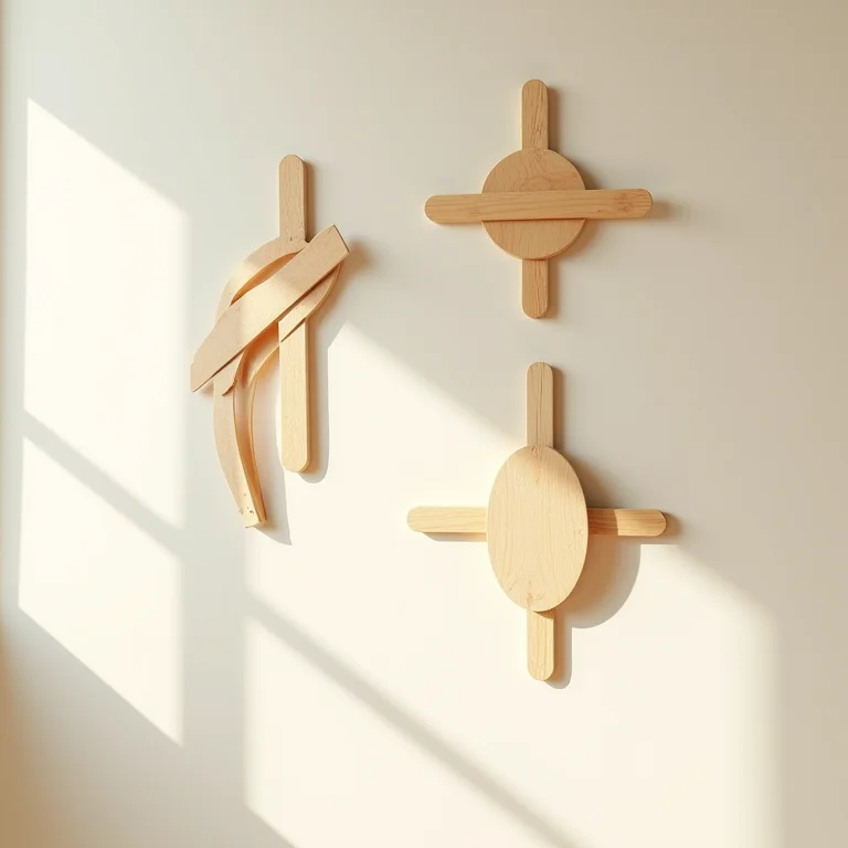 Enfeites de parede criados com palitos de picolé.