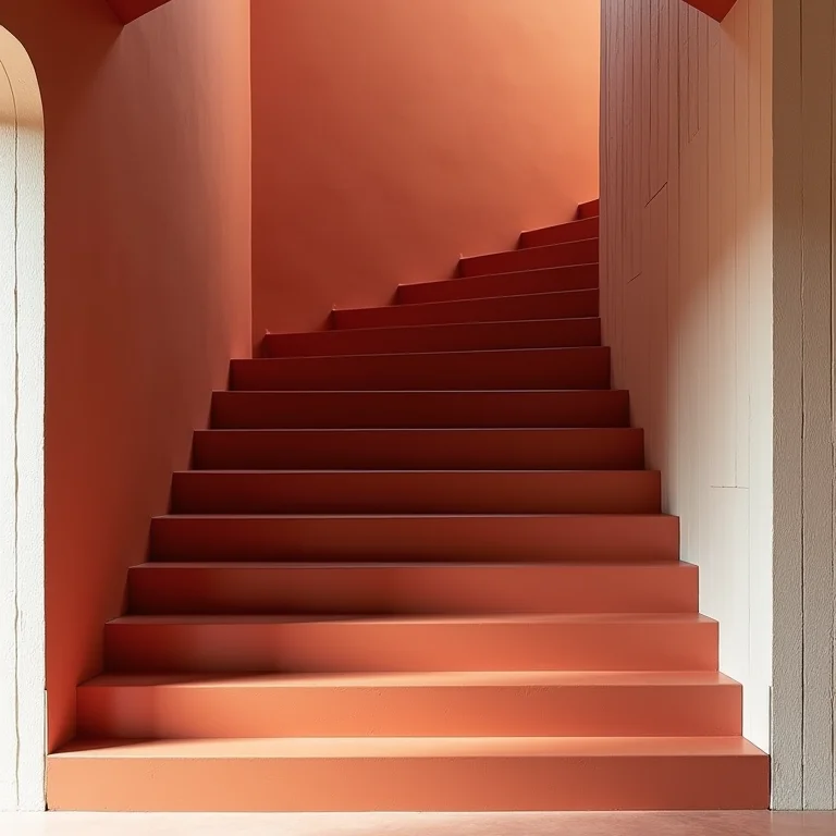 Escada com cores vibrantes e papel de parede texturizado