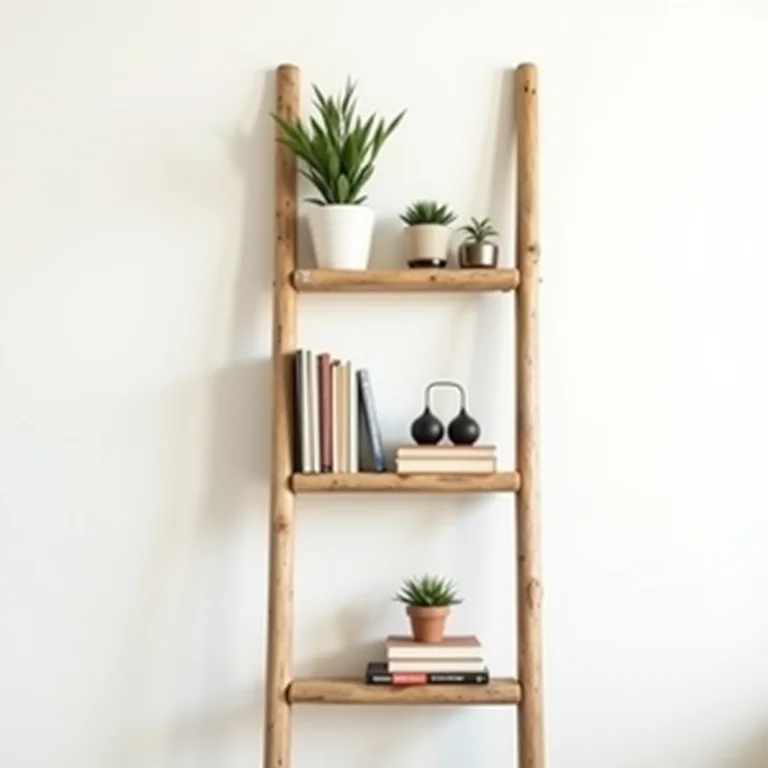 Escada de madeira transformada em estante minimalista