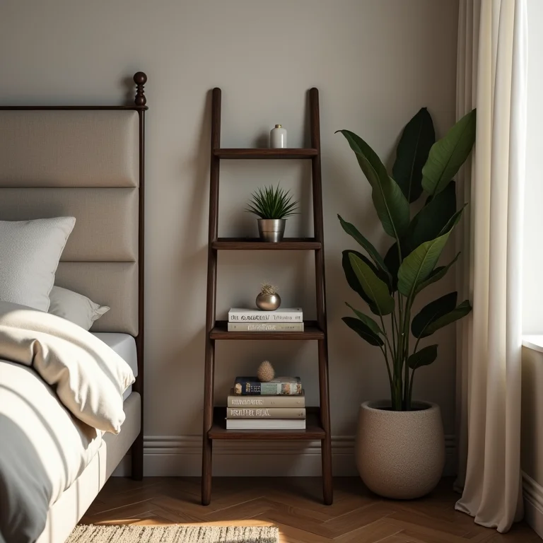 Escada decorativa como mesa de cabeceira