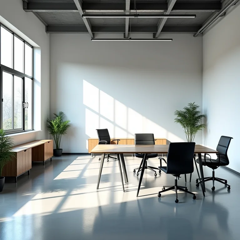 Escritório industrial sem personalidade e decoração genérica
