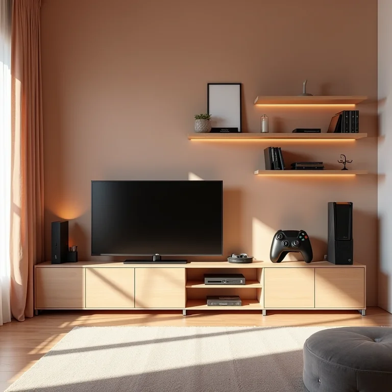 Espaço gamer organizado com consoles e acessórios combinando