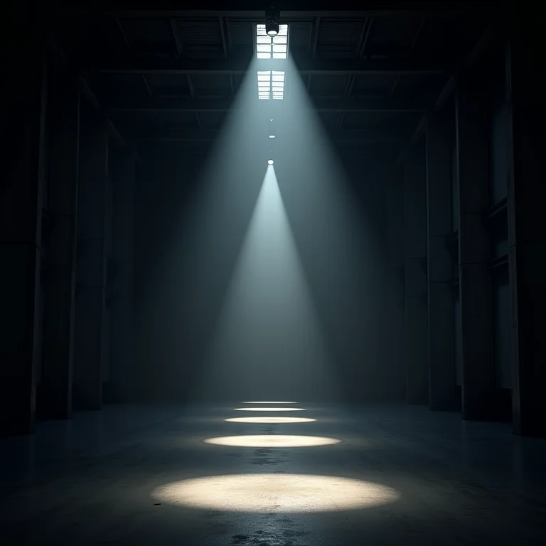 Espaço industrial com iluminação inadequada e áreas escuras