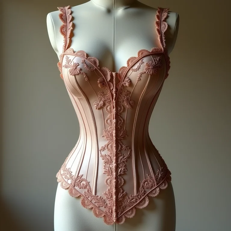 Espartilho com bordados e renda detalhados