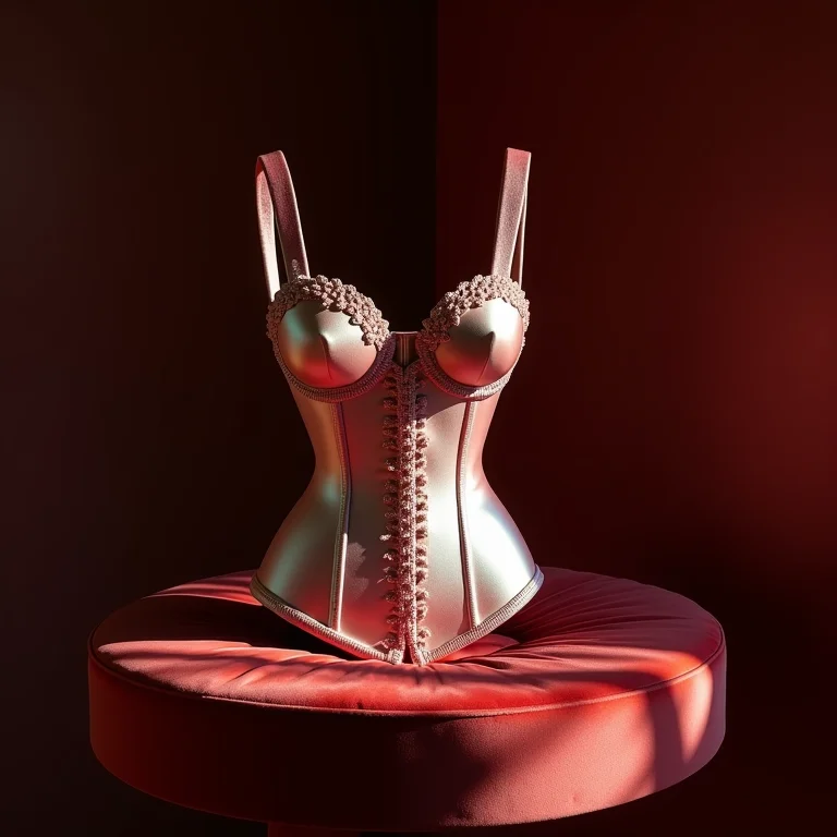 Espartilho de seda sobre almofada de veludo